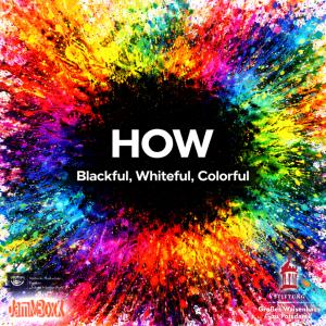 Ein CD Cover: In der schwarzen Mitte stehen Titel und Songname. Nach außen wird das Bild mit unendlich vielen Farbklecksen regenbogenartig bunt 