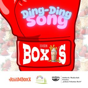 Auf einem gemalten roten Boxhandschuh stehen Bandname und Songtitel