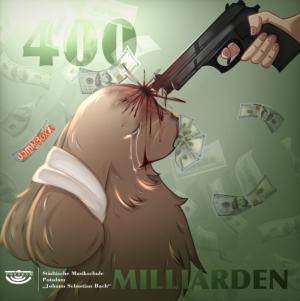 Auf einer Grafik sehen wir, wie ein Hase mit gefesselten Hasenohren offenbar erschossen wird. Im Hintergrund fliegen Euro Scheine.