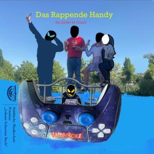 JamMBoxX: Das rappelnde Handy Auf diesem fantasievollen CD-Cver sehen wir unter anderem eine Spielekonsole, die ein eine Art kleines Boot ist. In ihm tummeln sich in verschiedenen "Rollen" die Bandmitglieder