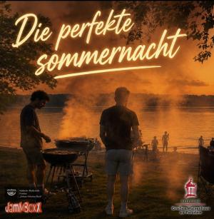 CD-Cover: wir sehen als schwarze Schatten Jugendliche, die im Sonnenuntergang an einem Badesee grillen