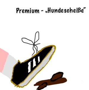 Ein gemalter Schuh ist auf dem Weg in einen Hundehaufen