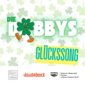 Die Dobbys - Glückssong CD-Cover: Außer dem Bandnamen und Songtitel, sehen wir viele Glückssymbole