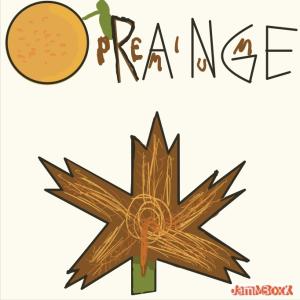 Premium: Orange Dieses CD Cover enthält eine absichtlich etwas chaotische Grafik mit Elementen wie Herbstblatt, einer Orange und einem ineinander geschachtelten Schriftzug aus Bandname und Titel