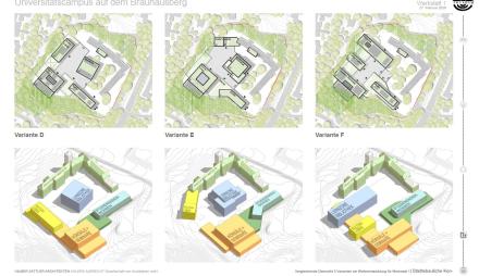 Städtebauliche Varianten für den Universitätscampus Brauhausberg.
