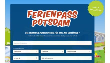 Screenshot der Ferienpass-Webseite