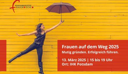 Frau mit Regenschirm auf gelben Hintergrund