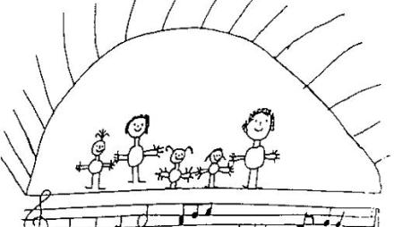 gezeichnete Kinder und Musiknoten