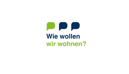 Die Grafik zeigt drei Sprechblasen und den Schriftzug "Wie wollen wir lenben?" in den Farben Blau und Grün.