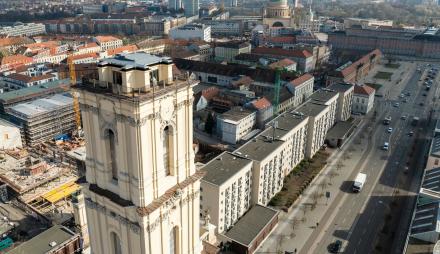 Turm der Garnisonkirche Potsdam Drohne, Foto: Sebastian Wilke Agentur Glow, Lizenz: Stiftung Garnisonkirche Potsam