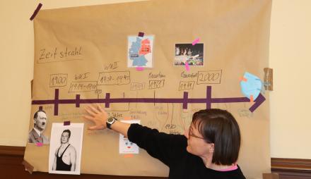 Workshop in Leichter Sprache in der Gedenkstätte Lindenstraße, Foto: Stiftung Gedenkstätte Lindenstraße, Lizenz: © Stiftung Gedenkstätte Lindenstraße