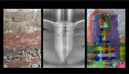 Ausstellung "Planetary Transitions: Potsdam Artist Residency" im KunstHaus Potsdam, Foto: Fotos v. links nach rechts: Angela Ka Ku Lee, Eduardo Kairuz & Sam Spurr, Samir Dams