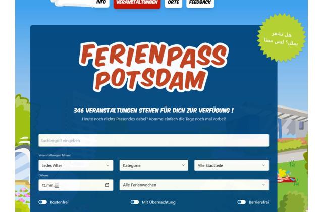 Screenshot der Ferienpass-Webseite