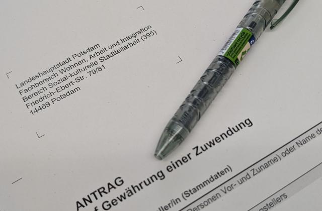 Dieses Foto zeigt die erste Seite des Antrags auf Zuwendung