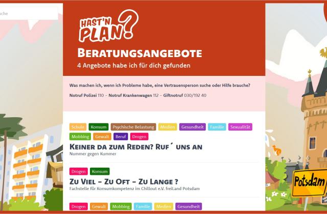 Seite der Internetplattform hastnplan.de mit Beratungsangeboten