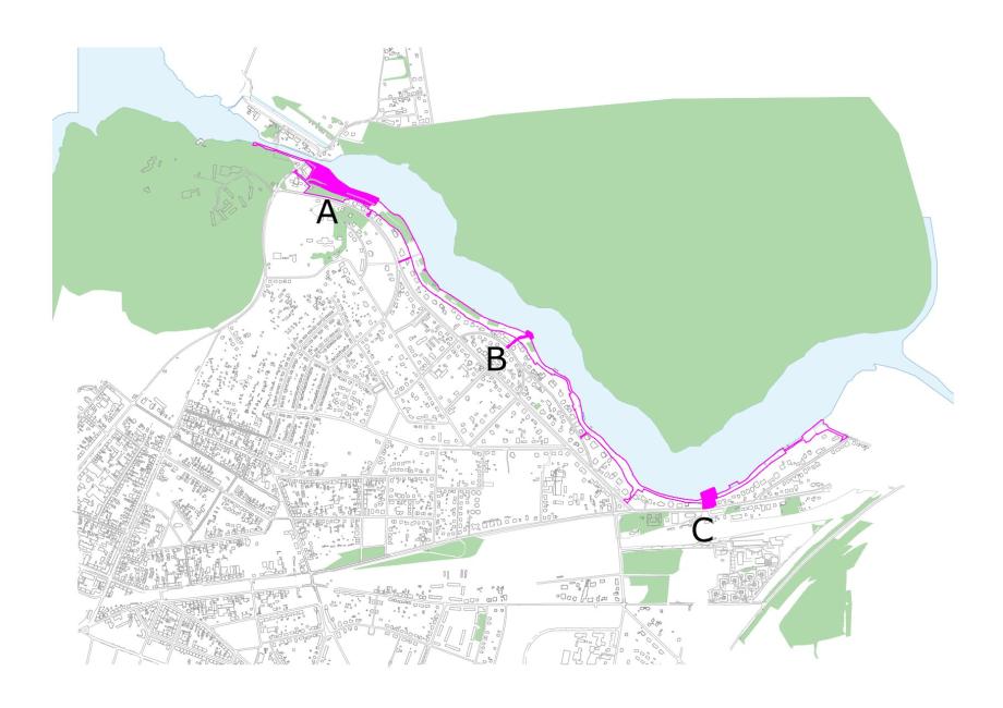 Eine Veranschaulichung des Uferwegs am Griebnitzsee