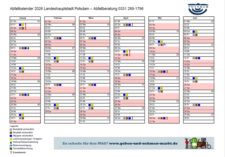 Beispiel A4 Abfallkalender