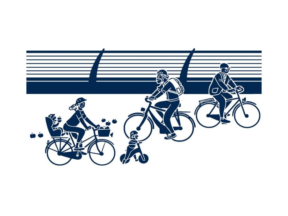 Illustration Brücke mit Radfahrern Illustration Brücke mit Radfahrern