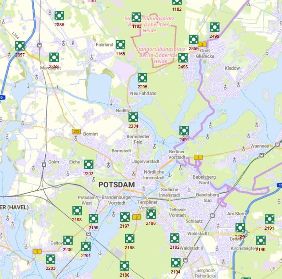Karte Rettungspunkte Potsdam