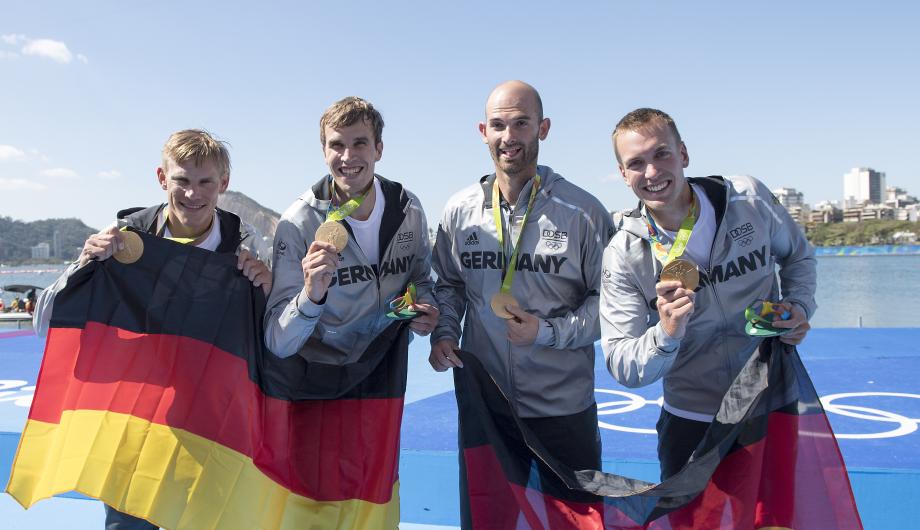 Die Olympiasieger im Doppelvierer der Männer in Rio.
