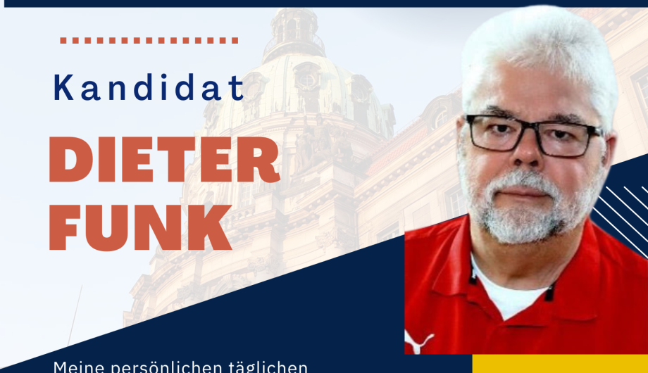 Es ist ein Flyer zu sehen, der zur Wahl zum Beirat für Menschen mit Behinderung aufruft.  Der Kandidat Dieter Funk ist auf einem Foto zu sehen und stellt seine Motivation zur Mitgliedschaft im Beirat dar. 