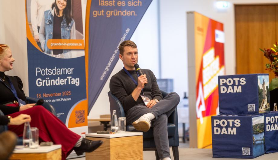 Susanne Boteck und Dr. Marcel Panzer beim GründungsTalk des Potsdamer GründerTags 2025
