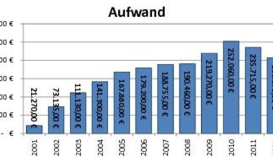 Abbildung 2: Ausgaben der Landeshauptstadt Begrüßungsgeld pro Jahr (Sommer- plus  Wintersemester)