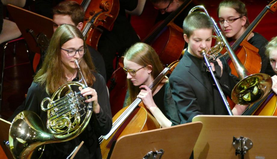 Junge Instrumentalistinnen im Orchester - Ausschnitt 4 Spieler:innen