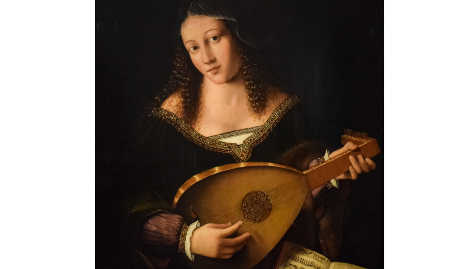 auf einer historischen Abbildung des 19.Jahrhundert ist eine Mandolinenspielerin zu sehen.