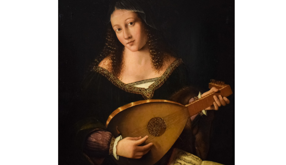 Mandolinenspielerin auf einer historischen Abbildung des 19.Jahrhundert ist eine Mandolinenspielerin zu sehen.