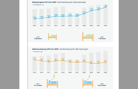 Grafik mit Informationen zur Entwicklung von Bettenangebot und Bettenauslastung