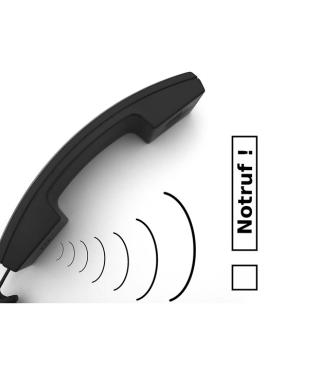 Das Bild zeigt einen Telefonhörer und den Schriftzug Notruf
