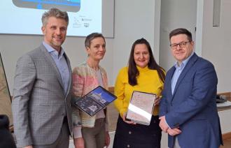 Dr. Thomas Steller, Dr. Birgit-Katharine Seemann, Dr. Manja Schüle und Markus Wicke (v.l.n.r.) beim Start der PotsdamHistory App