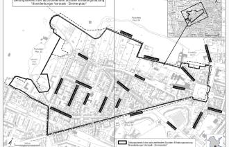 Stadtplan, auf dem der Geltungsbereich der geplanten Erhaltungsatzung eingezeichnet ist