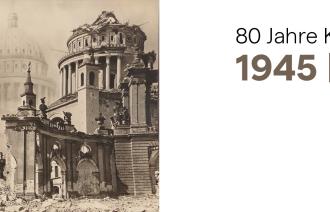 Fotomontage mit zerstörter und der Vision der wiedererrichteten Nikolaikirche, um 1946