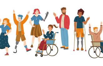 Darstellung von verschiedenen Menschen mit unterschiedlichen Behinderungen