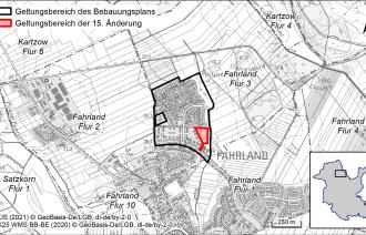 Übersichtskarte zum Bebauungsplan "Am Königsweg 15. Änderung – Teilbereich Gartenstraße/Am Upstall"