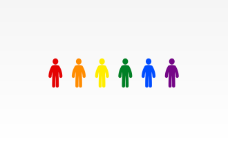 Zu sehen sind mehrere gezeichnete Menschenfiguren in den Regenbogenfarben.