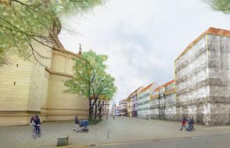 Visualisierung Stadtraum zwischen Nikolaikirche und Block V, Visualisierung: AST, Andreas Stadler 2022