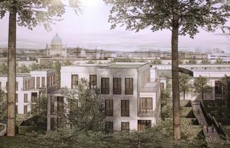 Stadtansicht vom Brauhausberg aus beim Siegerentwurf Löffler/Engler.