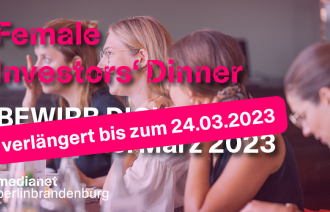 Female Investors' Dinner, Aufforderung 'Bewirb Dich jetzt bis zum 24. März 2023'