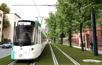 Die Tramtrasse in der Nedlitzer Straße soll zweigleisig werden.Visualisierung: Verkehrsbetriebe Potsdam