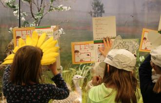 Wer kennt die Antworten? Die Rallyebögen werden von Kindern ausgefüllt, Foto: Anne Vierling, Lizenz: Naturkundemuseum Potsdam
