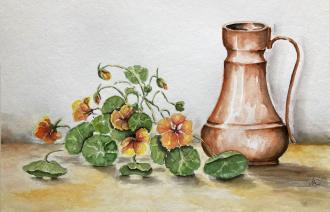Kapuzienerkresse mit Krug, Foto: Waltraud Muschert, Lizenz: Waltraud Muschert