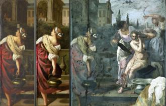 Artemisia Gentileschi, Bathseba im Bade, verschiedene Zustände während der Restaurierung, Foto: Bärbel Jackisch, Lizenz: SPSG