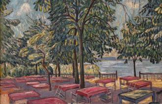 Theo von Brockhusen, Am Schwielowsee – Ausflugslokal in Baumgartenbrück, um 1911, Privatbesitz (Ausschnitt)), Foto: Michael Lüder