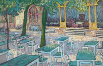 Theo von Brockhusen, Wirtshausgarten (Baumgartenbrück), Foto: Schiske für Lehr Kunstauktion, Lizenz: Privatbesitz