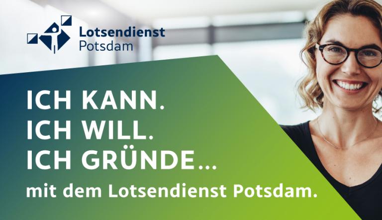 Lächelnde Frau, Lotsendienst Claim und Lotsendienst-Logo