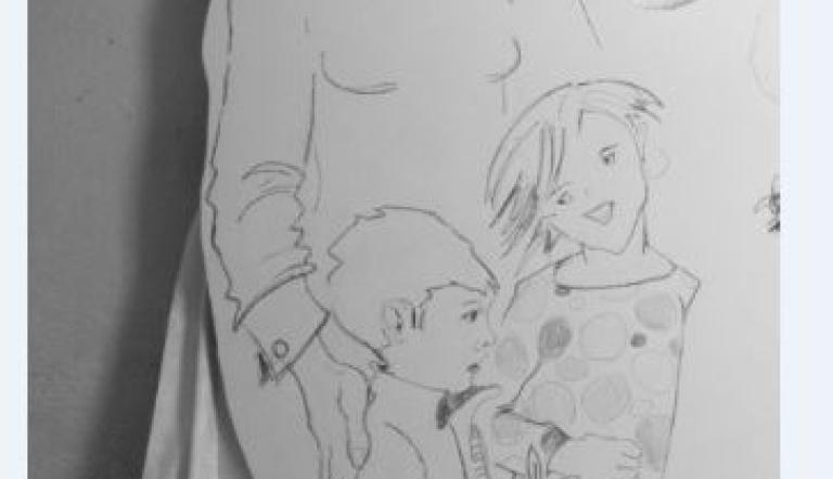 Sind wir Familie? Steht über der Zeichnung einer Mutter mit zwei Kindern 