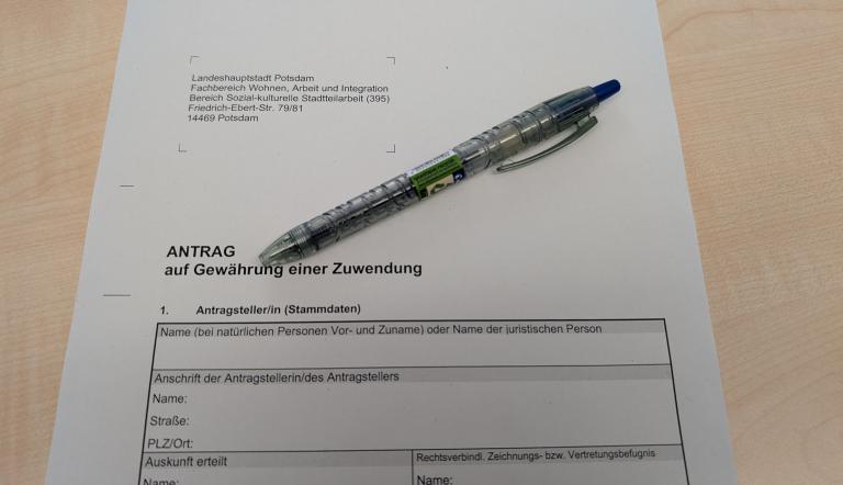 Dieses Foto zeigt die erste Seite des Antrags auf Zuwendung